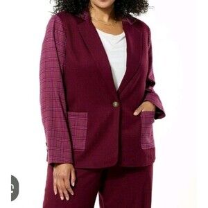 NWT G by Giuliana Black Label Women's Plus Size 3X Blazer Jacket Violet Plaid